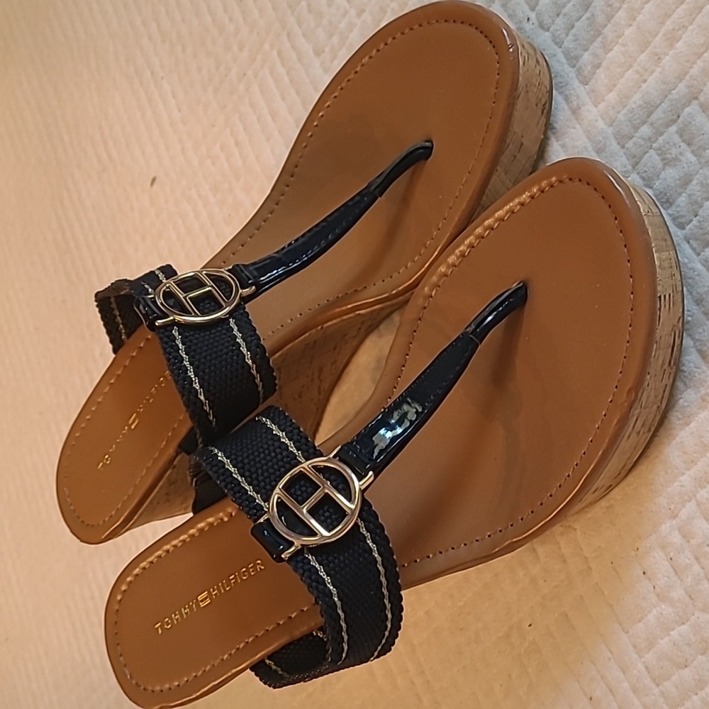Tommy Hilfiger Blue Thong Wedges, Women's Size 8.5